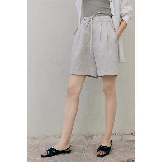 HeyDress亚麻短裤女夏季高腰系带宽松阔腿休闲裤通勤百搭直筒裤子 商品图2