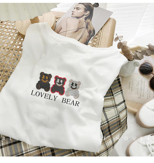 夏季潮ins【纯棉短袖T恤女装】韩版宽松正肩圆领半袖女士薄款 时尚上衣  商品图12