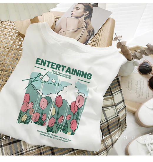 夏季潮ins【纯棉短袖T恤女装】韩版宽松正肩圆领半袖女士薄款 时尚上衣  商品图8