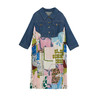 谜底衬衫式连衣裙中袖女2024夏新款牛仔拼接花色直筒裙247ML5102 商品缩略图4