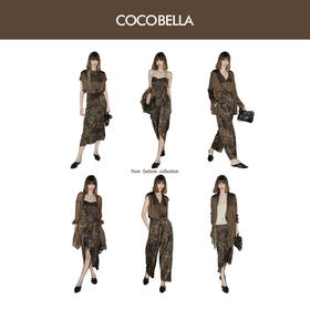 【柔见】COCOBELLA轻奢新国风缎面印花通勤西裤高腰打褶直筒裤PA0012