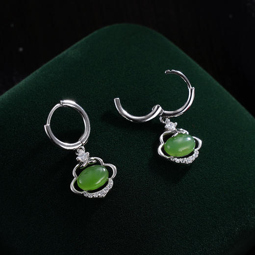 子佩集S925银【如意】耳环【EJ00249】纯银和田碧玉扣环耳圈2405 商品图2