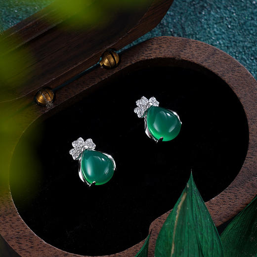 子佩集S925银【清阴花影】耳环【ED010374】纯银绿玉髓水滴形2405 商品图0