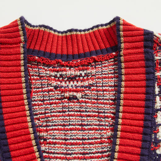 谜底V领针织开衫女2023冬季新品复古原创提花中长款毛衫234MZ1899 商品图3