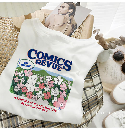 夏季潮ins【纯棉短袖T恤女装】韩版宽松正肩圆领半袖女士薄款 时尚上衣  商品图6