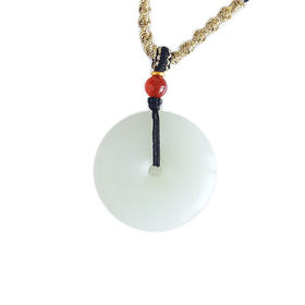 【天然正品】天然精品新疆料无杂裂极油平安扣造型和田玉（如意、吉祥）吊坠项链170524TJ08