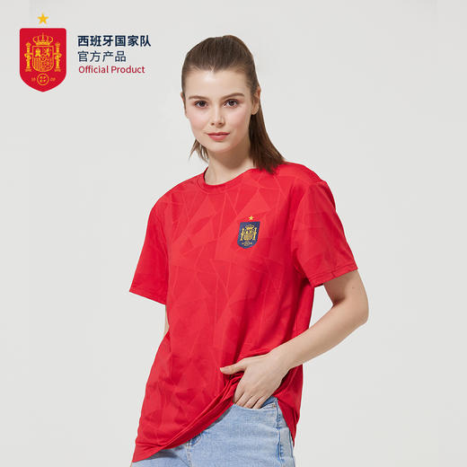 西班牙国家队官方商品丨欧洲杯限定款红色暗纹T恤夏季透气足球迷 商品图2