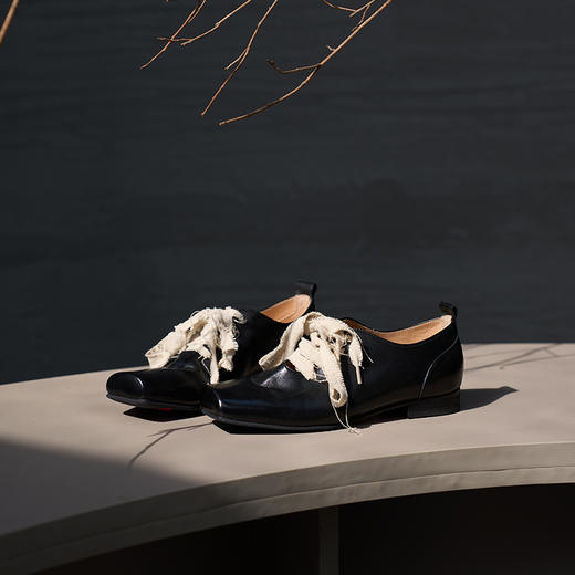 faytobe 复古系带芭蕾鞋手工方头牛皮侘寂风深口丝带小皮 商品图2