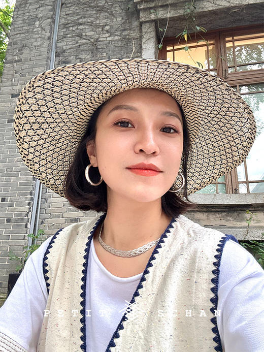 PETIT SCHAN小闪 #063 babysbreath 满天星 巴拿马草度假高级感纯手工六芒星编织大檐草帽 商品图5