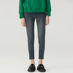 谜底2022冬新款百搭高腰紧身磨毛牛仔裤女铅笔裤小脚裤224MK1520