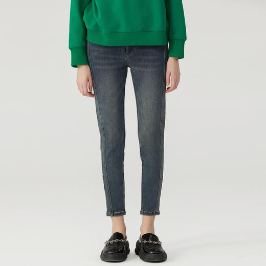 谜底2022冬新款百搭高腰紧身磨毛牛仔裤女铅笔裤小脚裤224MK1520 商品图0