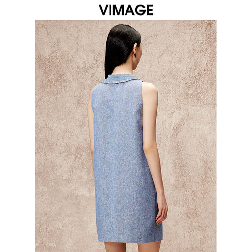 VIMAGE纬漫纪秋季新款复古法式气质显瘦高腰无袖连衣裙V2207803 商品图5