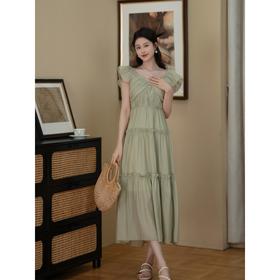 鹿向南【本命小绿】气质复古温柔显瘦初恋茶歇法式连衣裙QYM001582