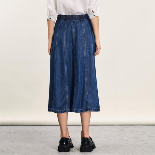 谜底松紧腰牛仔半身裙2024年夏款复古风高腰抽绳长半裙242MB0601 商品图2