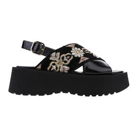 sheme蝶雨彩虹系列 刺绣点缀 厚底交叉 增高显腿长 新中式女士凉鞋可定制