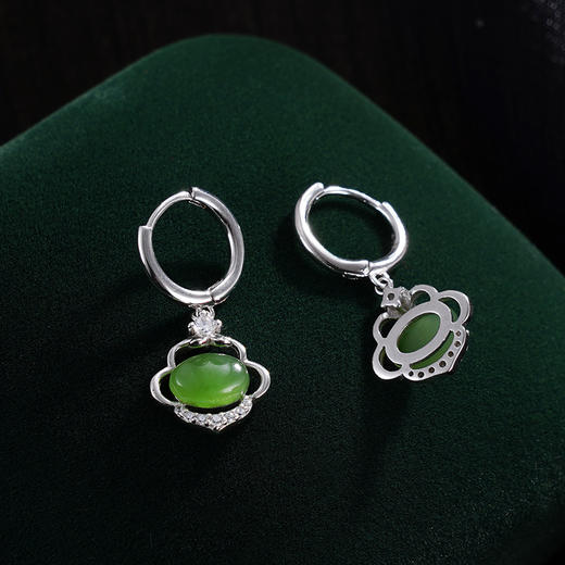 子佩集S925银【如意】耳环【EJ00249】纯银和田碧玉扣环耳圈2405 商品图1