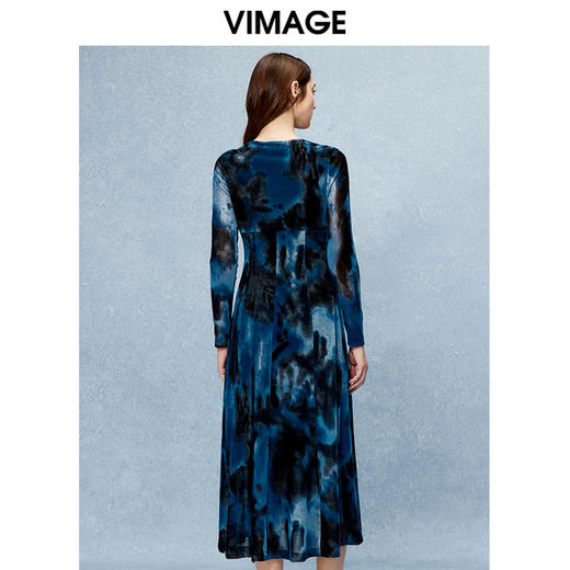 VIMAGE纬漫纪秋季新款高腰显瘦修身晕染印花小众设计连衣裙V2207801 商品图5