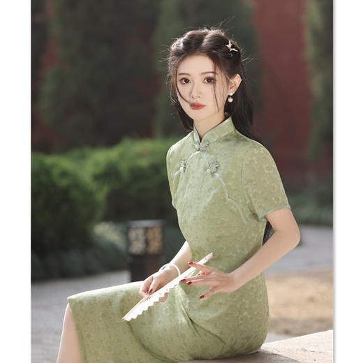 复古国风，绸缎提花旗袍裙GX-21878 商品图3