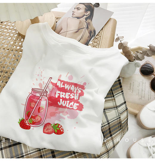 夏季潮ins【纯棉短袖T恤女装】韩版宽松正肩圆领半袖女士薄款 时尚上衣  商品图10