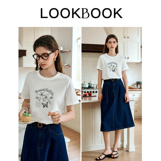 OLrain欧芮儿米白色短袖T恤女夏季2024新款通勤百搭趣味印花上衣 商品图4