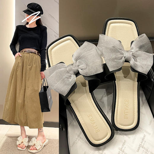 「19.9包邮！数款可选」2024新款韩版蝴蝶结拖鞋 厚蕾丝凉拖鞋女夏季外穿防滑凉拖 商品图1