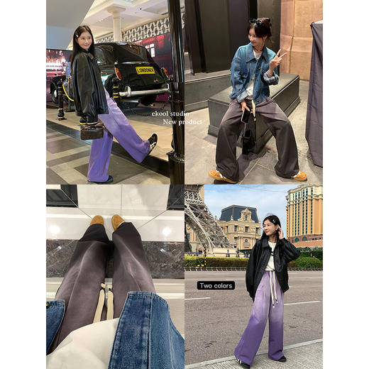 EKOOL~昼夜威尔士水洗渐变色高腰阔腿裤女春季新款百搭显瘦休闲裤 商品图0