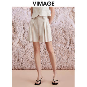VIMAGE纬漫纪夏季新款时尚休闲高腰显瘦通勤阔腿短裤V2105734