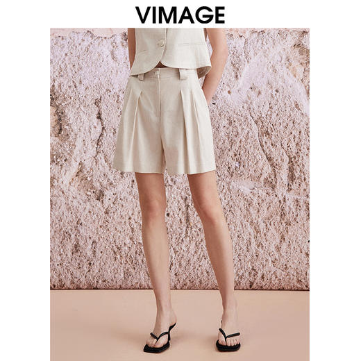 VIMAGE纬漫纪夏季新款时尚休闲高腰显瘦通勤阔腿短裤V2105734 商品图0