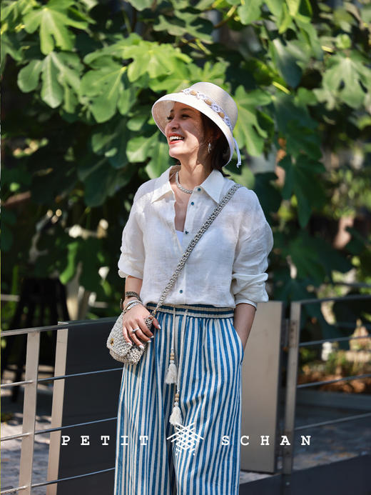 PETIT SCHAN小闪 CLO#516 gardenia 栀子花 纯亚麻镂空提花法式度假感衬衫 商品图1