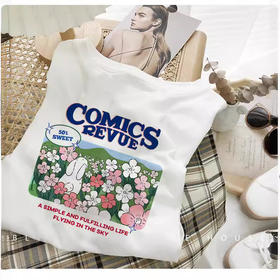 夏季潮ins【纯棉短袖T恤女装】韩版宽松正肩圆领半袖女士薄款 时尚上衣 