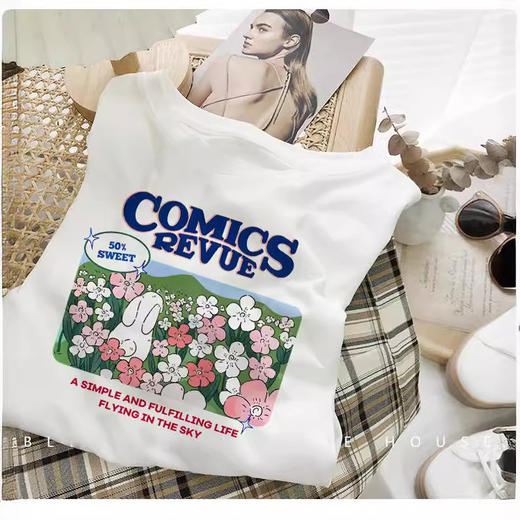 夏季潮ins【纯棉短袖T恤女装】韩版宽松正肩圆领半袖女士薄款 时尚上衣  商品图0