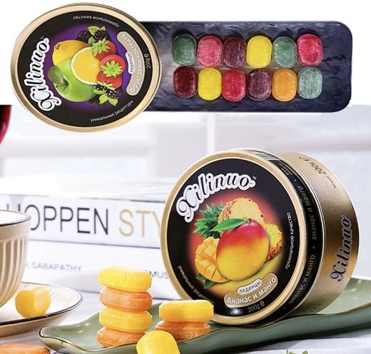 俄罗斯巧力莲牌水果什锦/黑加仑/卡布奇诺/咖啡味硬糖铁盒200g 商品图0