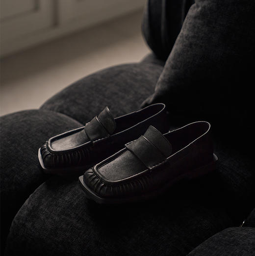 faytobe皱皱乐福鞋 手风琴形柔软植鞣羊皮 方头一脚蹬春夏单鞋 商品图6