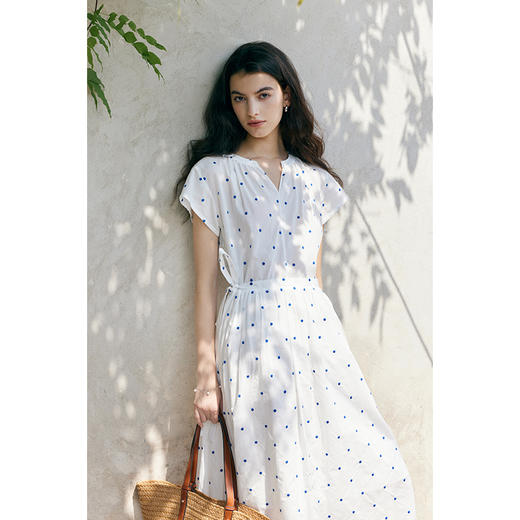 （小眠专属）HeyDress蓝色波点连衣裙女夏季法式V领收腰显瘦设计气质田园裙子 商品图3