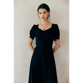 HeyDress法式方领连衣裙女夏季UPV50+收腰设计感气质通勤小黑裙子