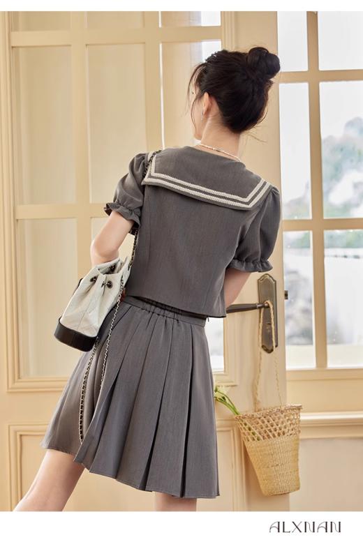 鹿向南《墨尔本早课》灰色短款学院风半身裙LXN305155BSQ 商品图2