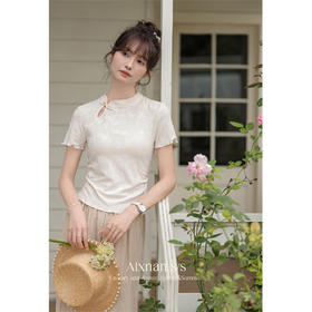 鹿向南「蝶舞依依」新中式气质短袖t恤2024夏季新款独特别致上衣
