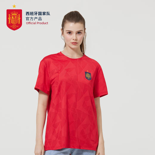 西班牙国家队官方商品丨欧洲杯限定款红色暗纹T恤夏季透气足球迷 商品图1