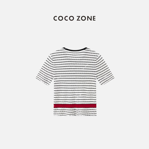 COCO ZONE“西米”夏季通勤条纹毛针织衫圆领套头短袖上衣CC1B0687 商品图1