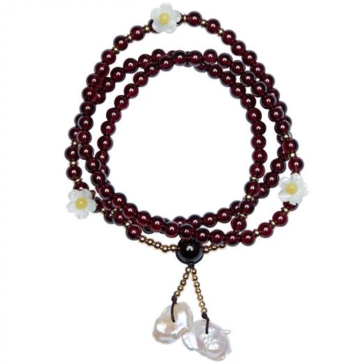 天然石榴石贝壳花朵三圈手串 搭配蜜蜡精致气质礼物国庆闪购 商品图4