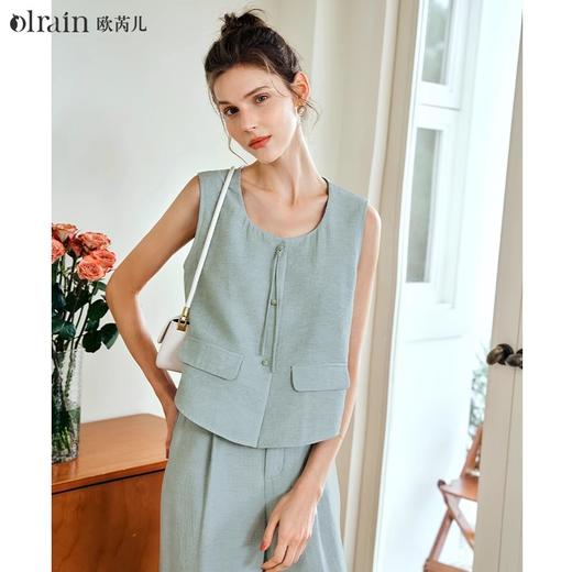 OLrain欧芮儿国风U领马甲女夏季2024年新款通勤设计感气质上衣 商品图0