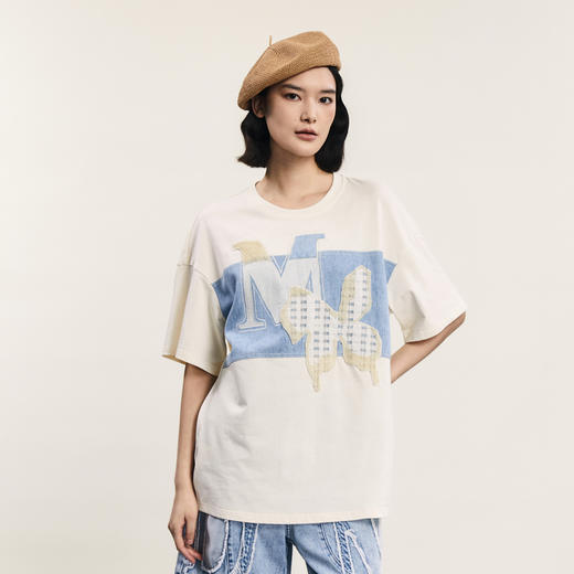 谜底中长款T恤短袖女2024年夏季新品文艺风圆领绣花上衣242MT0593 商品图0