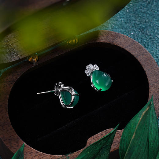 子佩集S925银【清阴花影】耳环【ED010374】纯银绿玉髓水滴形2405 商品图2
