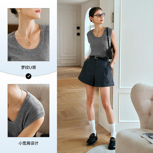 OLrain欧芮儿灰色无袖针织衫女夏季2024年新款简约百搭U领背心 商品图3