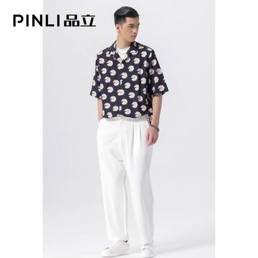 PINLI品立新款潮牌宽松印花短袖衬衫男士夏季衬衣B212613375 商品图5