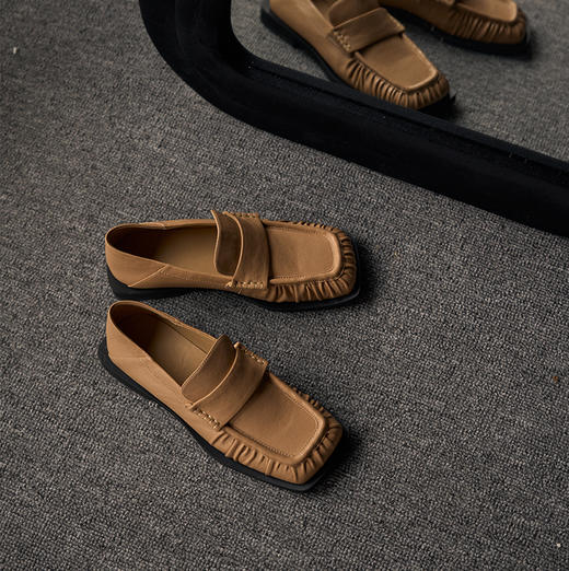 faytobe皱皱乐福鞋 手风琴形柔软植鞣羊皮 方头一脚蹬春夏单鞋 商品图12