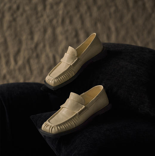 faytobe皱皱乐福鞋 手风琴形柔软植鞣羊皮 方头一脚蹬春夏单鞋 商品图1