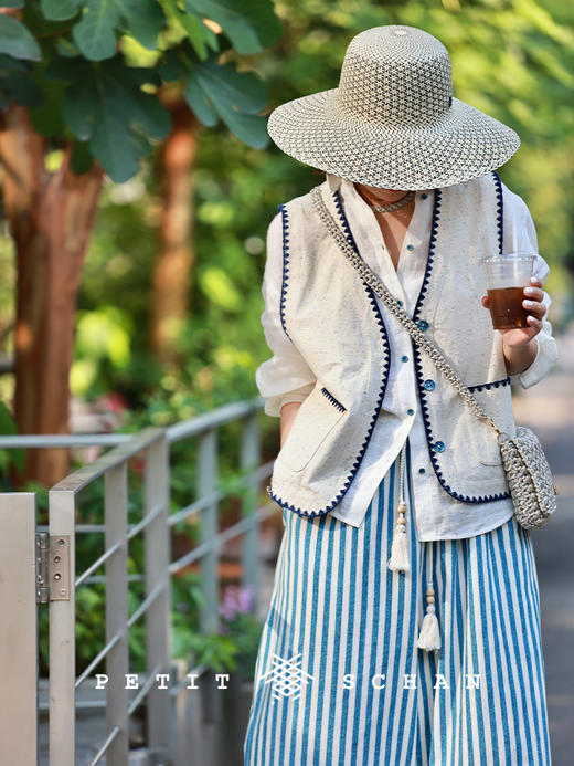 PETIT SCHAN小闪 CLO#516 gardenia 栀子花 纯亚麻镂空提花法式度假感衬衫 商品图4