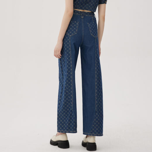 谜底牛仔提花阔腿裤女2024夏季款复古风高腰设计感长裤247MK5009 商品图2