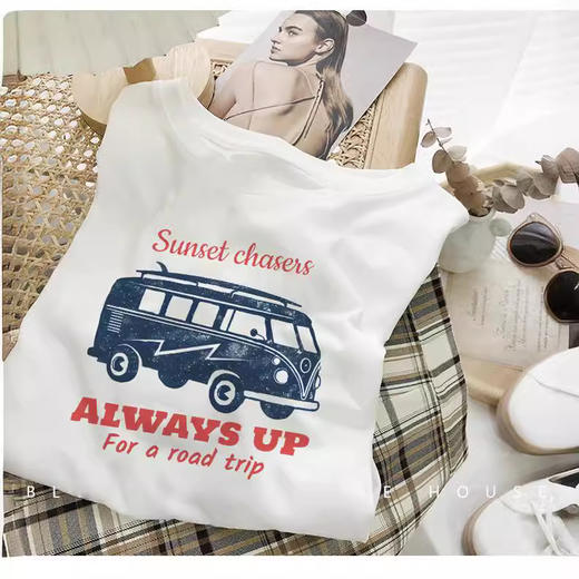 夏季潮ins【纯棉短袖T恤女装】韩版宽松正肩圆领半袖女士薄款 时尚上衣  商品图3